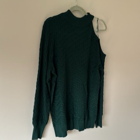 Addition Elle Women Forest Green Knit One Bare Shoulder Sweater Plus Size 1X - Picture 2 of 11